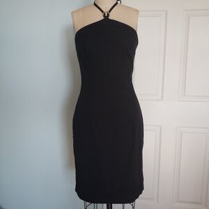 1990's Black Halter Dress with Ring Detail, 1/2